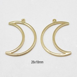 2 pendentifs lune laiton plaqué or 26x18mm