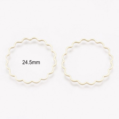 6 anneaux connecteurs ronds fleurs laiton plaqué or 24.5mm