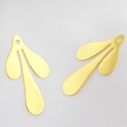 4 pendentif feuille lisse plate laiton plaqué or 24KT