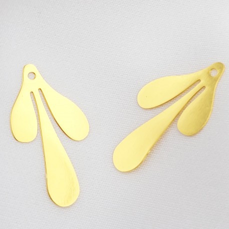 4 pendentif feuille lisse plate laiton plaqué or 24KT