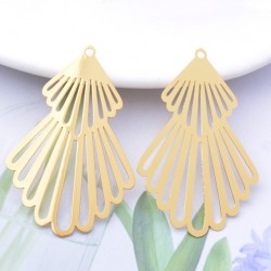 2 estampes double éventail laiton plaqué or 45x30mm
