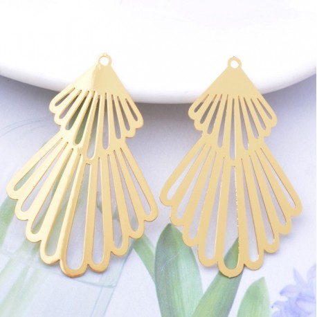 2 estampes double éventail laiton plaqué or 45x30mm