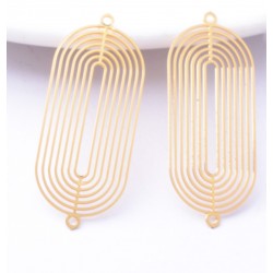 2 connecteurs estampes laiton plaqué or ovale art nouveau 30x14mm