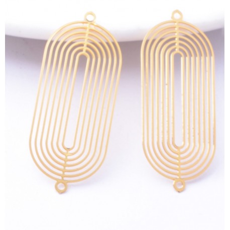 2 connecteurs estampes laiton plaqué or ovale art nouveau 30x14mm