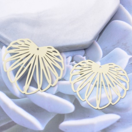 2 estampes feuille monstera laiton plaqué or 35x32mm