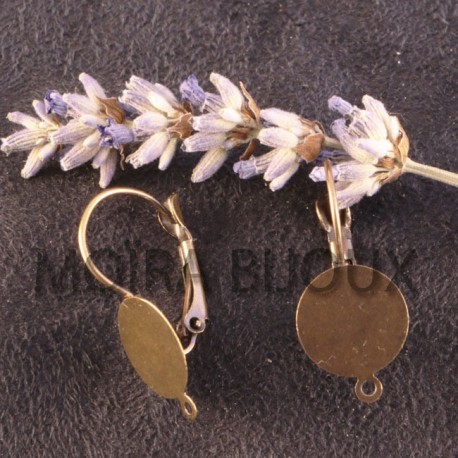2 supports boucle d'oreille dormeuse laiton bronze plateau12mm
