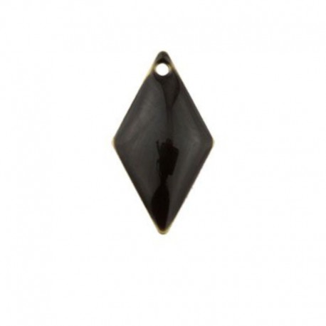 4 sequins losange émaillés  noir laiton 11x9mm