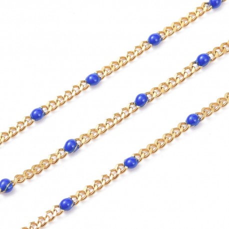 20CM Chaine gourmette acier émaillé bleu royal or