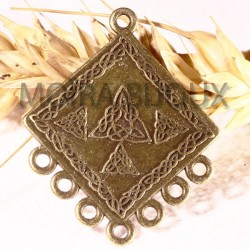 6 pendentifs connecteur bronze ethnique plat losange 33x27mm