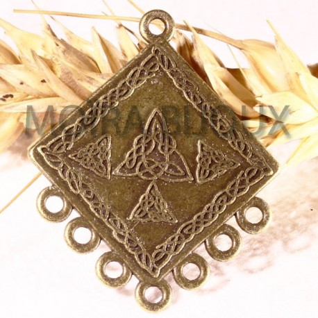 6 pendentifs connecteur bronze ethnique plat losange 33x27mm