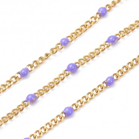 20CM Chaine gourmette acier émaillé lilas or 2microns