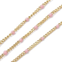 20CM Chaine gourmette acier émaillé rose  or 2microns