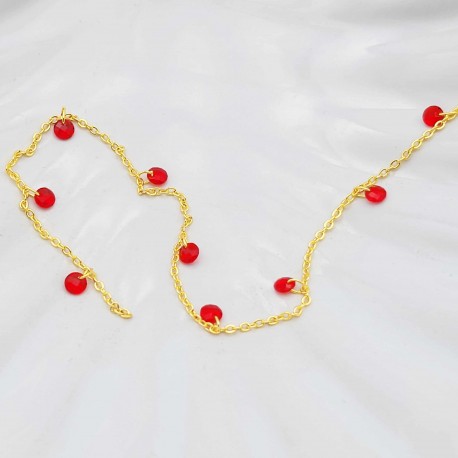 20CM Chaine laiton forcat plaqué or pampille cristal cerise 4x2mm
