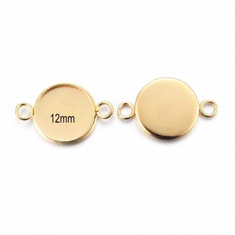 4 supports connecteur rond acier plaqué or 12mm