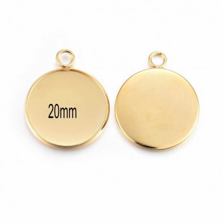 4 supports cabochon pendentif  rond acier plaqué  or 20mm