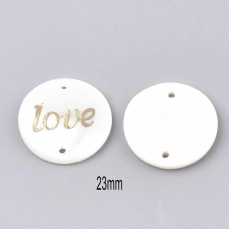 2 connecteurs rond nacre insertion love or  20mm