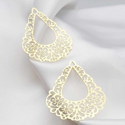 2 estampes laiton plaqué or 18kt goutte fleur 50x38mm