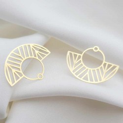 2 Estampes  lasercut ethnique demi lune dorure or fin  30x24mm