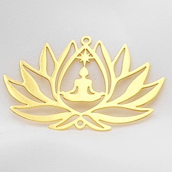 2 estampes connecteur  laiton plaqué or fleur lotus et bouddha 38x25mm