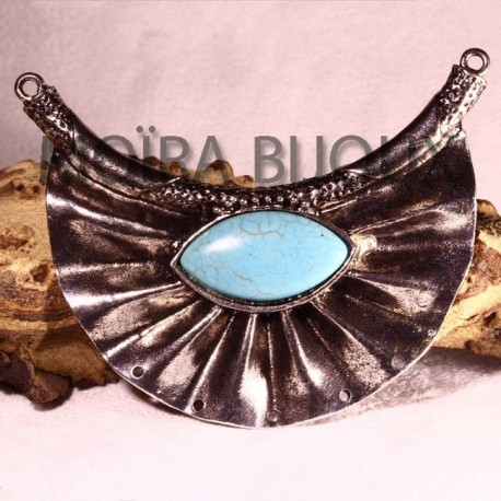 1grand connecteur pendentif plastron ethnique metal argenté 89x70mm