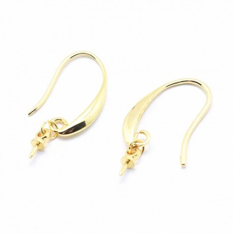 2 Crochets d'oreille en laiton plaqué or support perle semi percé