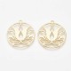 1 pendentif rond fleur de lotus laiton plaqué or 18KT 27x25mm