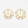 1 pendentif rond fleur de lotus laiton  or 24KT 27x25mm