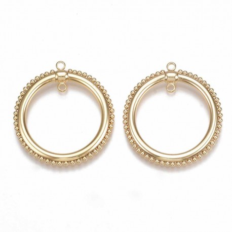 1 grand pendentif rond  laiton palqué or 18KT 34x31mm