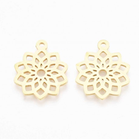 2 pendentifs mandala  fleur de vie acier or 24kt 19x16mm
