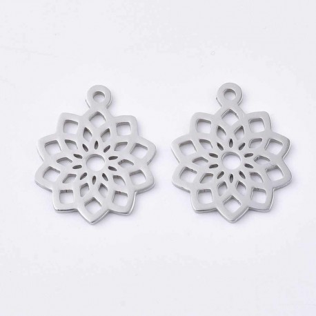 2 pendentifs mandala  fleur de vie acier  19x16mm