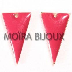 2 sequins émaille rose framboise laiton  triangle inversé reversible 22x12mm