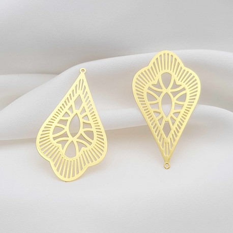 2 Estampes goutte  laiton or 24kt 45x25mm