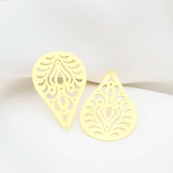 2 Estampes laiton or 24kc goutte arabesque 40x27mm
