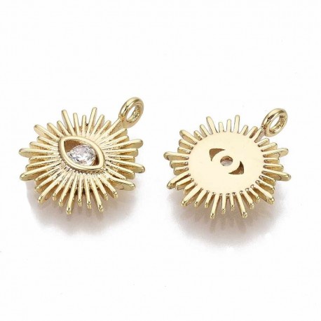 2 Pendentifs en laiton or 24kt soleil à oeil zircon 15x12mm