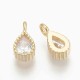 4 Pendentifs  goutte laiton or 24kt zircon transparent 8x4mm
