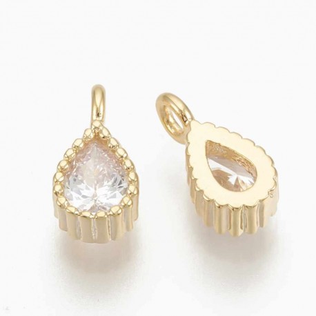 4 Pendentifs  goutte laiton or 24kt zircon transparent 8x4mm