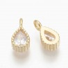4 Pendentifs  goutte laiton or 24kt zircon transparent 8x4mm