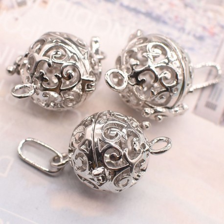 1 bola cage connecteur laiton plaqué argent  et sa bola musicale 25x21mm