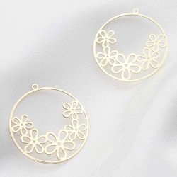 2 Estampes laiton or 24kt ronde fleur34x32mm