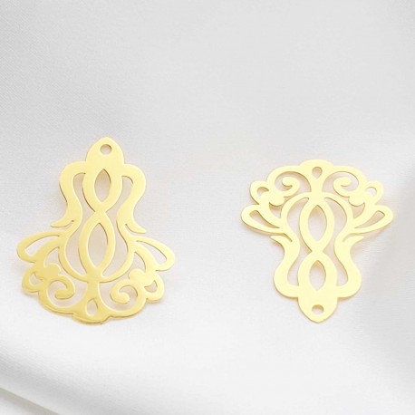 2 Estampes laiton or 24kt goutte arabesque 35x27mm