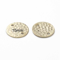 6 sequins connecteur martelés laiton plaqué or 24kt 15mm