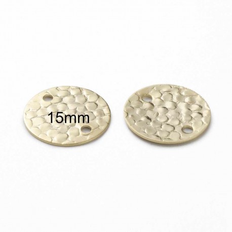 6 sequins connecteur martelés laiton plaqué or 24kt 15mm