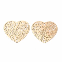 6 Estampes connecteur laiton or 24kt coeur 18x20mm