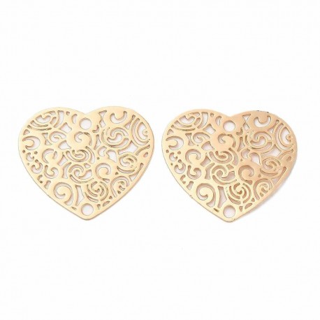 6 Estampes connecteur laiton or 24kt coeur 18x20mm