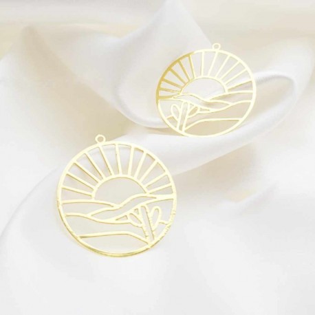 2 Estampes filigrane laiton or 24kt ronde soleil 30mm