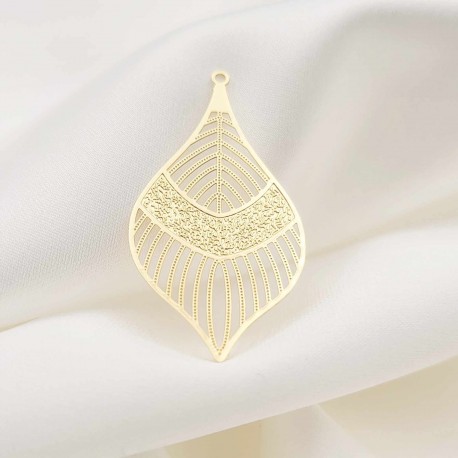 2 Estampes filigrane laiton or 24kt  goutte texturée 43x22mm