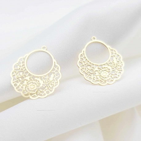 4 Estampes filigrane P.M laiton or 24kt créole fleur 20x22mm