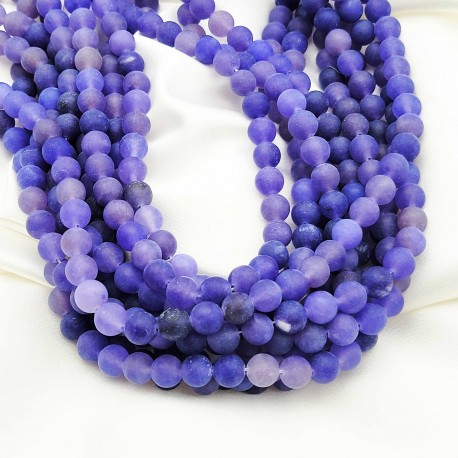 10 perles jade naturelles givrées bleu ardoise  8mm