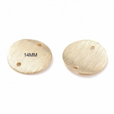 4 sequins connecteur  rond texturés p.or 18kt 14mm