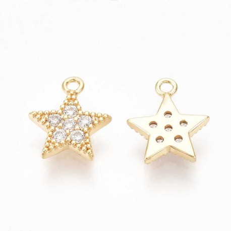2 Pendentifs étoile laiton sertis zyrcon plaqué or 24kt